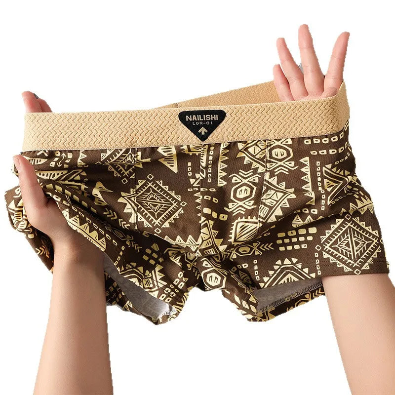 3pcs New Men's Underwear, Comfortable and Breathable Boxer Briefs, Trendy Retro Ethnic Style, Mid-Rise Shorts for Men
