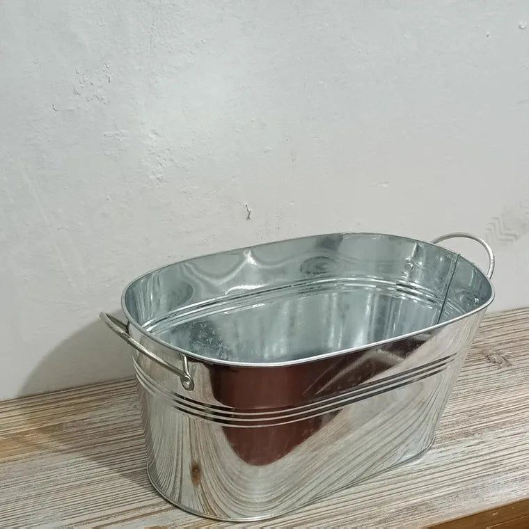 Galvanized Metal Beverage Tub Oval Ice Bucket with Handles Beer Wine Champagne Drink Cooler for Party BBQ Wedding Outdoor