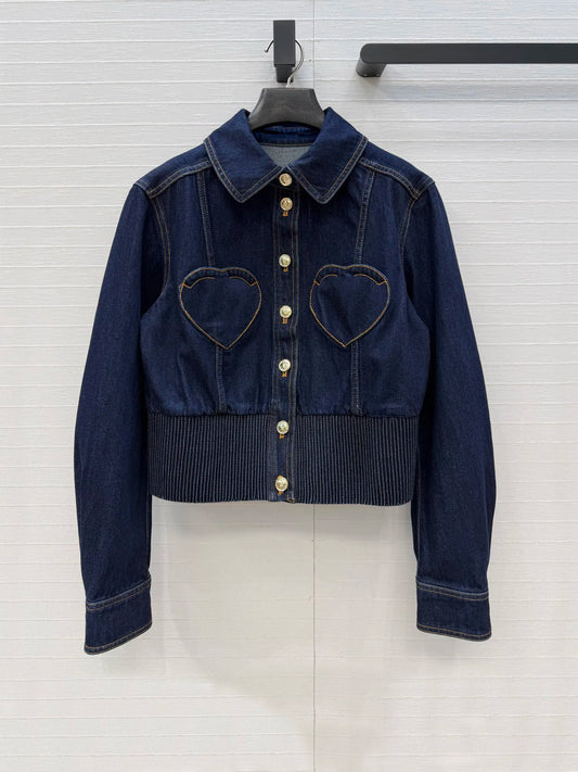 Spring Heart Pattern Cotton Denim Jacket & Jeans Set for Women