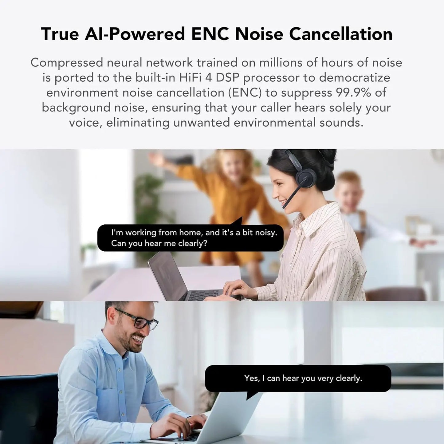Nuroum Dark Grey Bluetooth 5.3 Over‑Ear Wireless Headset ENC Noise Cancelling Microphone Independent Mute Button Multi‑Point Connection Business Headphones for Work From Home Office PC Laptop Zoom Microsoft Teams Conferen