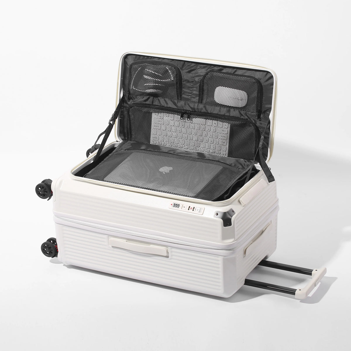 Multi-Functional PC Luggage Expandable Suitcase TSA Lock USB Type-C Port Shockproof Brake Wheel Front Open Carry On Trolley Case