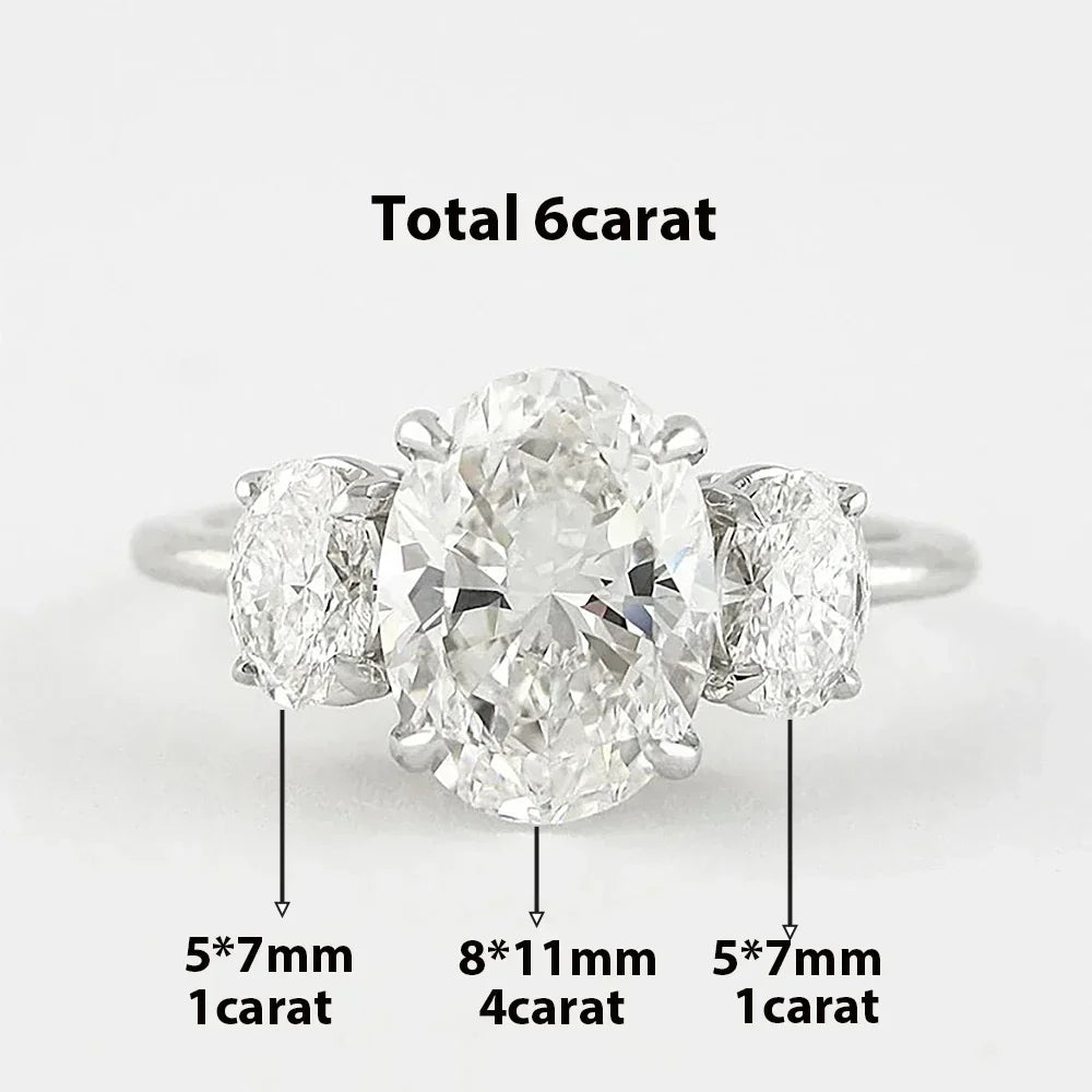 3/6cttw Real Moissanite Engagement Ring with Certificate 3-Stone Oval
