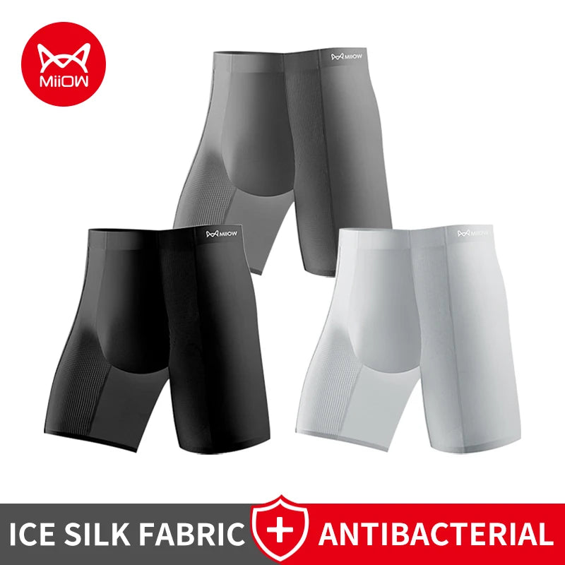 MiiOW 3Pcs Ice Silk Men's Underwear Boxershorts 10A Antibacterial Men Panties Breathable Mesh Man Summer Sports Underpants Boxer