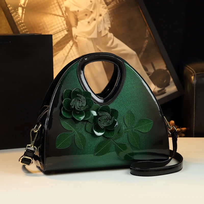 Genuine Leather 2024 New Fashion Women Handbags Flowers Dumpling tote Bag Middle-aged Mother Single Shoulder Crossbody Bags