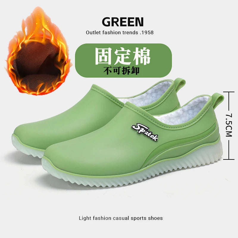 Ladies' fashionable new style waterproof shallow-toe anti-slip rain shoes, wear-resistant kitchen thick-soled short-tube work ru