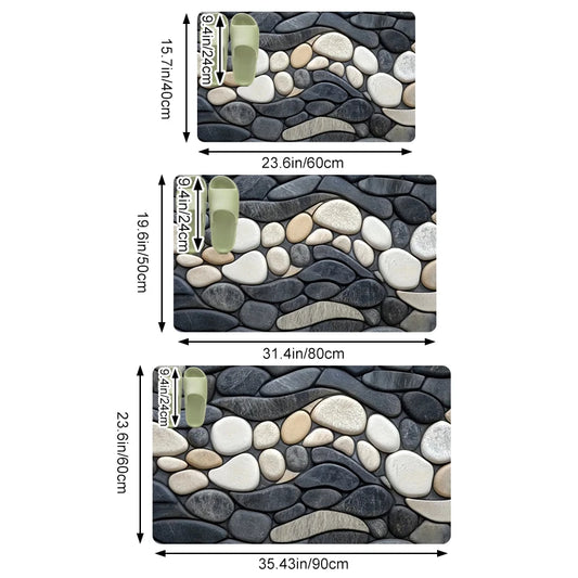 Pebble Pattern Diatomite Rug Floor Mats Absorbent Kitchen Doormat Non-Slip Bathroom Living Room Mat 2D Rubber Backing Carpet