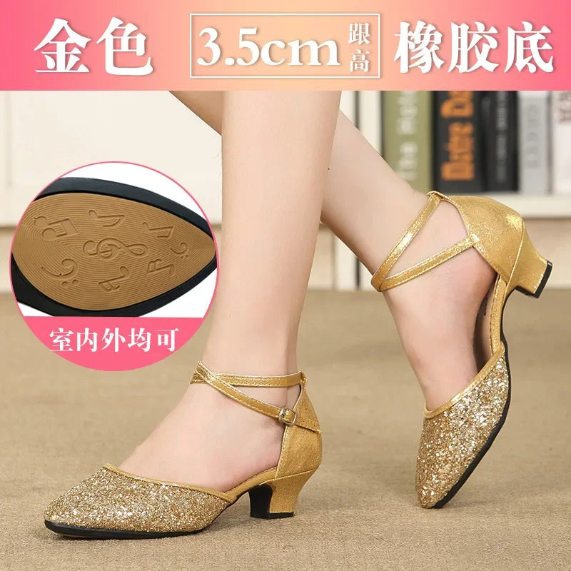 New Sequin Red Black Gold Silver Women Ballroom Tango Salsa Latin Dance Shoes / Cheap Closed Toe Salsa Shoes Soft Sole