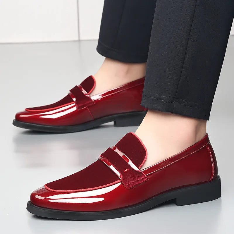 Men's Dress Shoes Luxury Patent Leather Red Wedding Shoes Men Formal Shoes Classic Slip on Loafers Red Business Leather Footwear