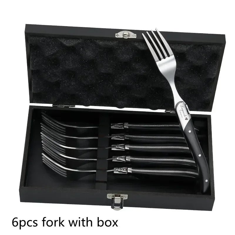 2-10pcs Laguiole Steak Knifes Dinner Knives Black Wood Handle Dinnerware Stainless Table Knife and Fork Wooden Tableware Cutlery