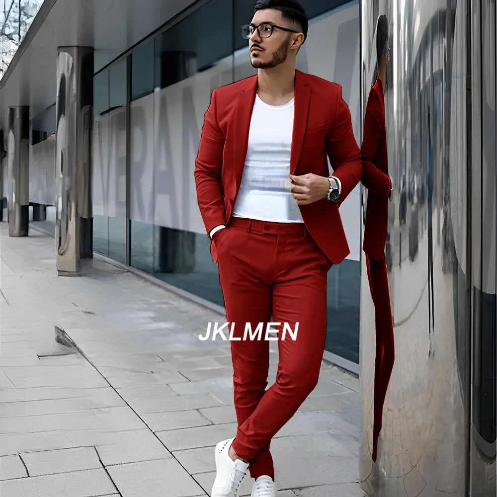 Gray Men's Suit 2 Piece Suit Summer Casual Jacket Pants Formal Wedding Tuxedo Groom Clothes Custom Color Blazer XS-5XL