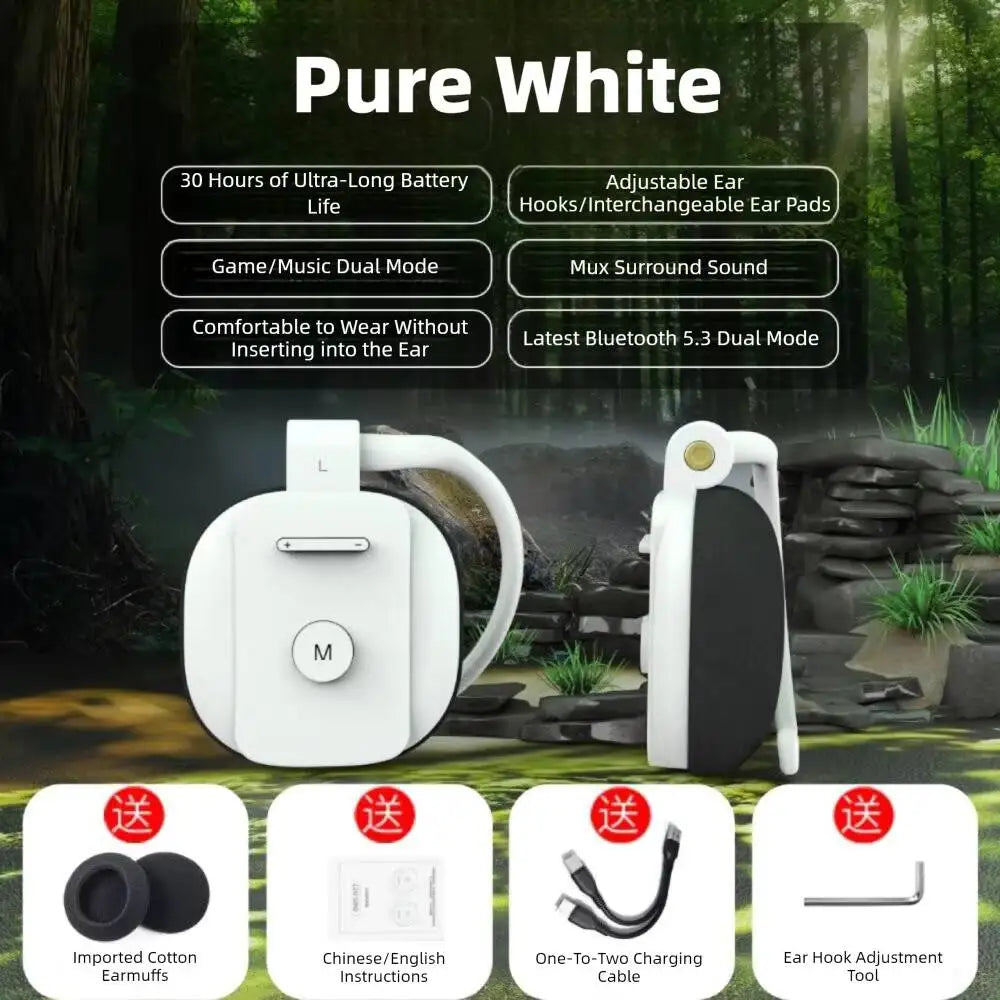 New OWS Open Ear Wireless Bluetooth Headphones, 30H Ultra Long Battery, Lightweight Earhook Earphones for Sports Music Gaming