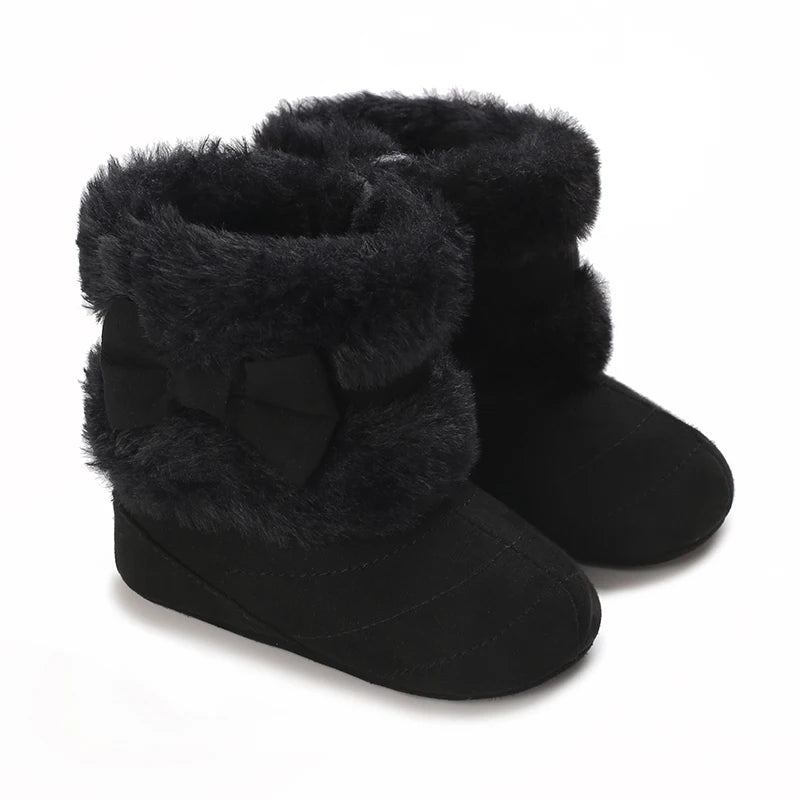 0-18M baby shoes Girls winter plush comfort snow boots cute bow cotton shoes baby soft soled non-slip toddler shoes