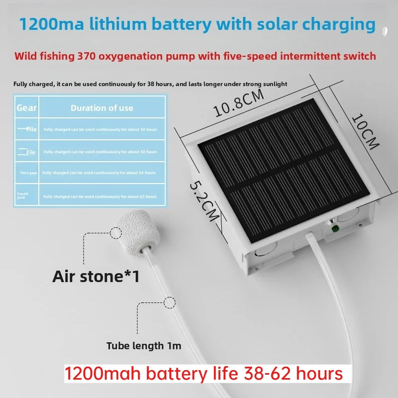 370 Solar Air Pump Portable Outdoor Fishing, Lithium Battery Powered High Power Oxygen Pump