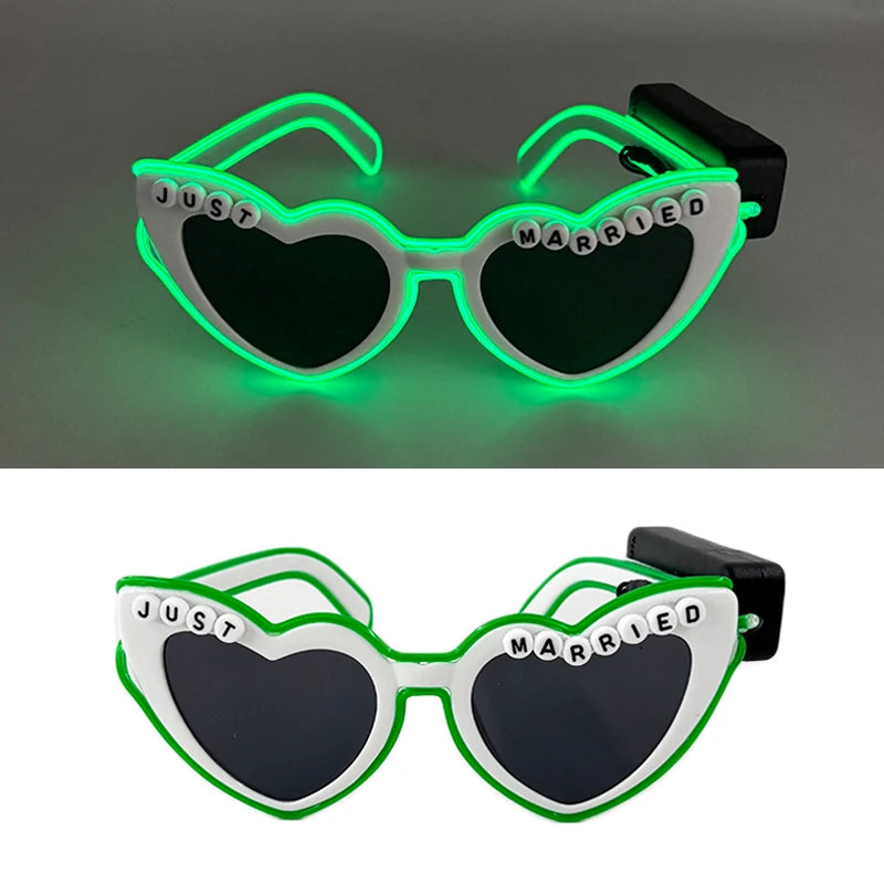 Wireless Luminous Just Married Glasses Glow in the Dark Glasses LED Light Up Glasses for Wedding Bride to Be Party Props