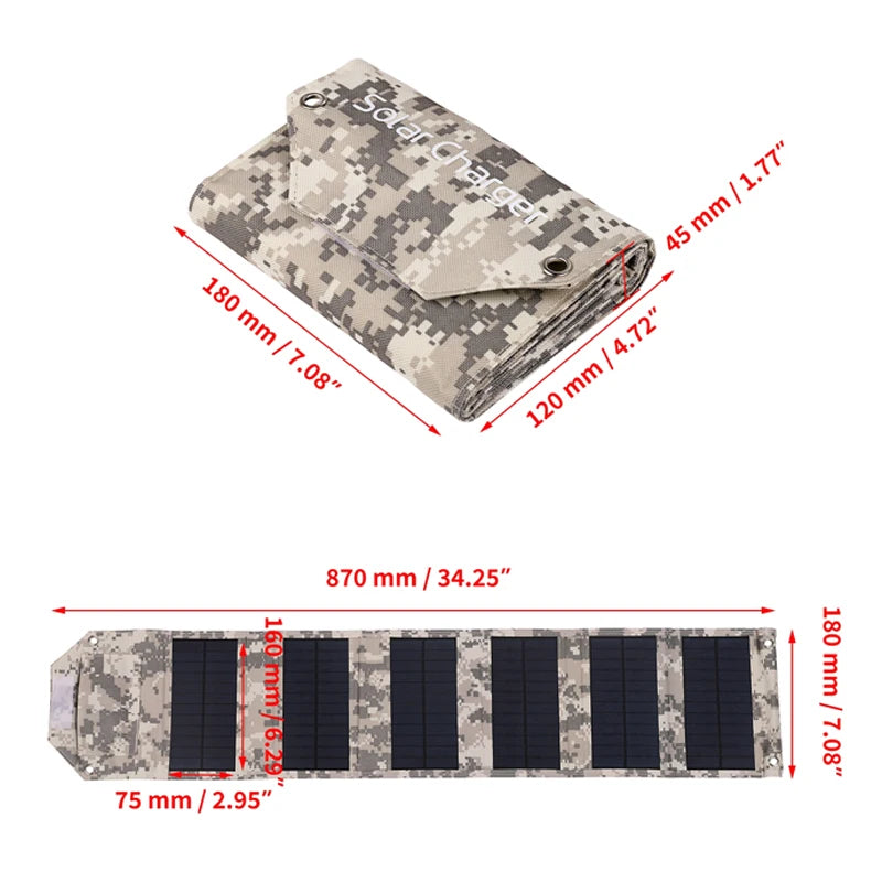 100W/80W/60W Foldable Solar Panel 5V USB Portable Folding Bag for Cell Phone Outdoor Waterproof Power Bank for Camping Hiking