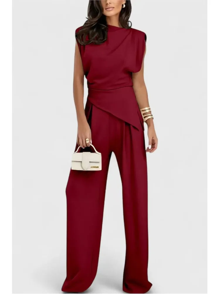 Casual Solid Color Two Piece Set Woman Outfit 2025 Summer Fashion Slim High Waist Tops And Trousers Pant Sets Suit