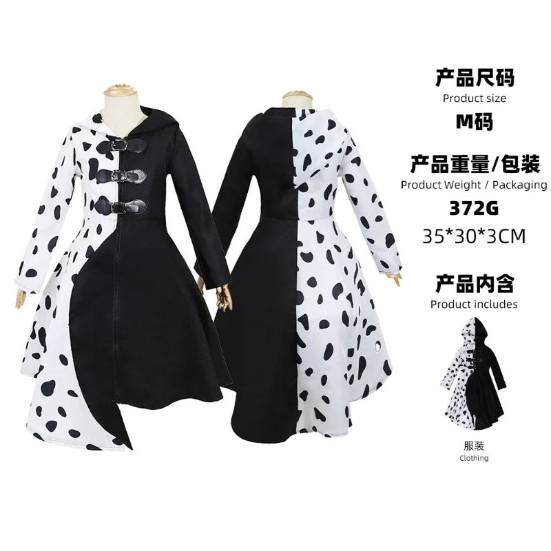 Cruella Cosplay Costume Maid Dress Halloween Costumes for Women Vestido Role Play Clothing Party Uniform Suit