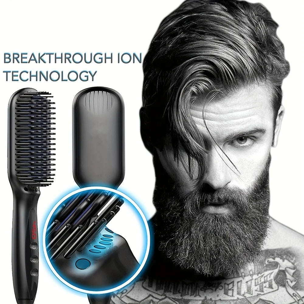 Ceramic Ionic Hair Straightener Brush Salon Fast Heating Hair Straightening Brush Anti-Scald Hair Beard Straightener Comb