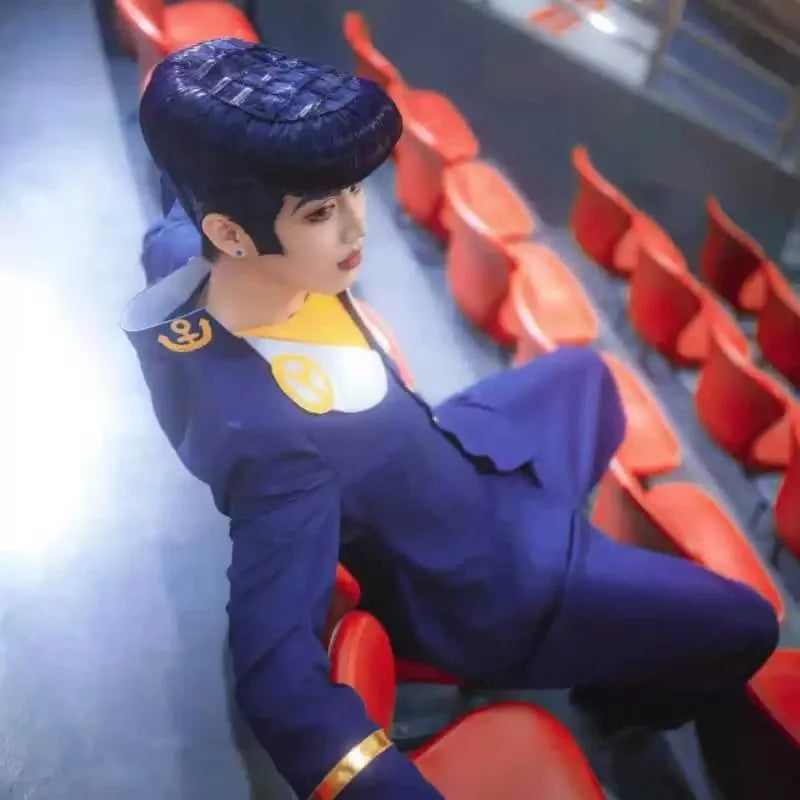 Anime JOJO Bizarre Adventure Josuke Higashikata Cosplay Costume Blue Jacket Uniform Set Party Carnival Halloween Outfits
