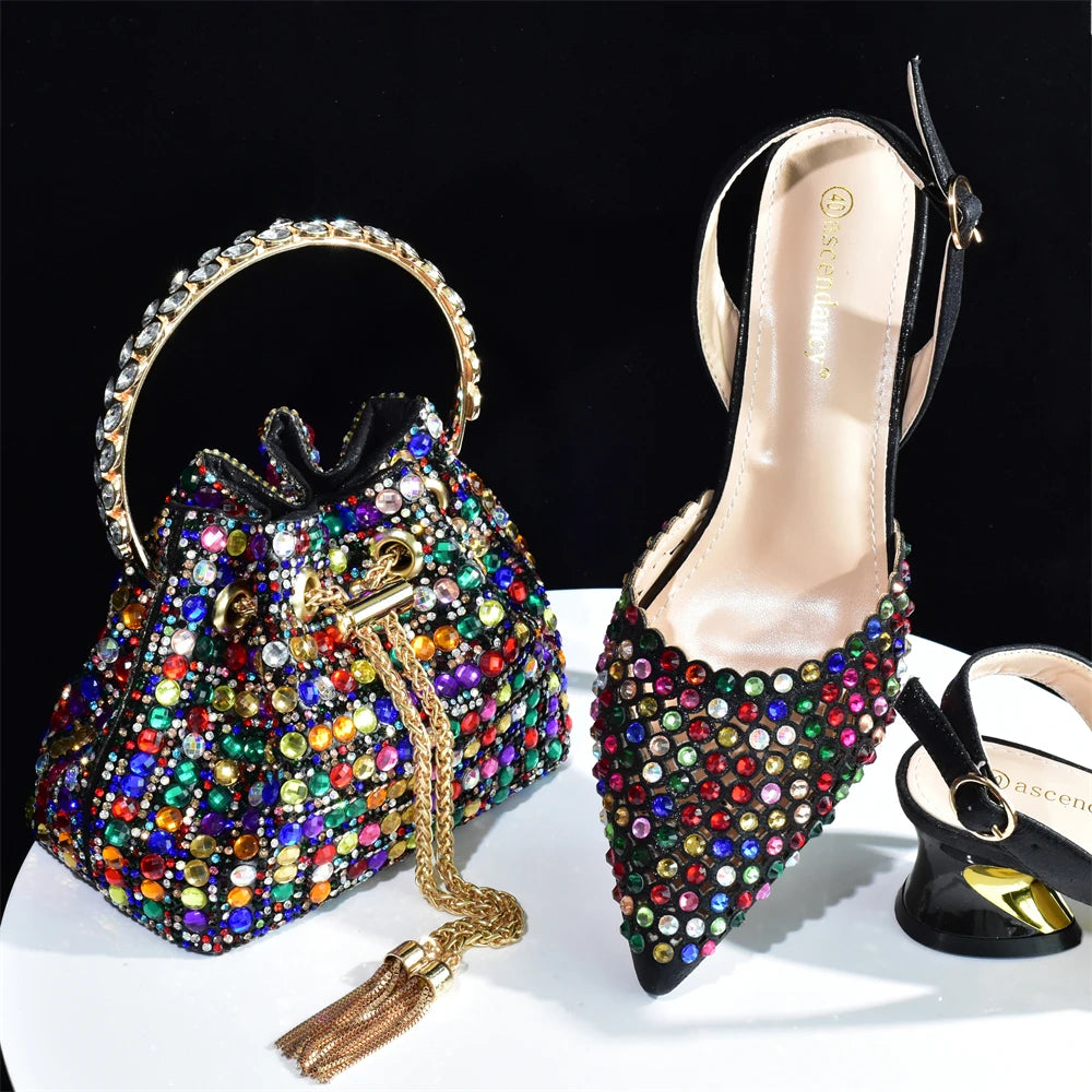 Doershow charming Shoes And Bag Matching Set With silver Hot Selling Women Italian Shoes And Bag Set For Party Wedding! HAB1-9