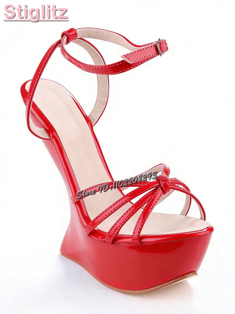 Cross-tied Super High Heel Sandals Candy Color Round Toe Platform Strange Style Heels 2025 Summer Women Shaped Heel Shoes 15CM