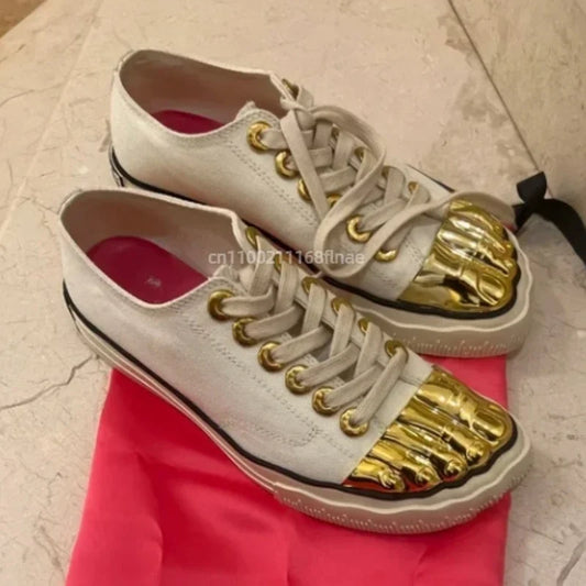 Men's and Women's Gold Toed Board Shoes, Adult Lace Up Flat Cloth Shoes, High-end Street Dance Stage Performance Shoes