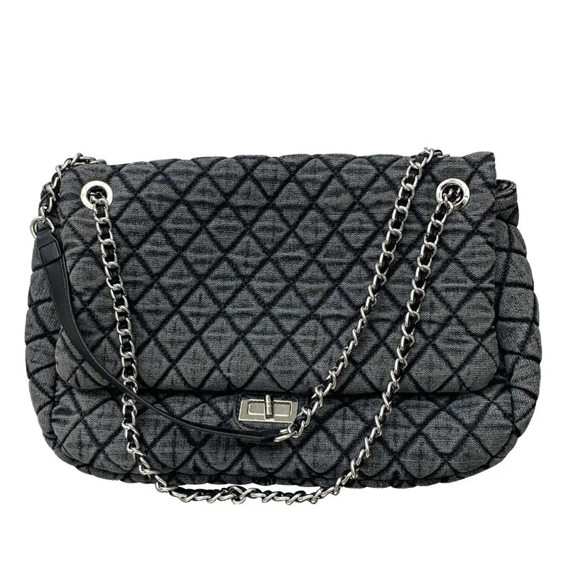 Embroidered lattice wash cloth large capacity leisure shoulder bag rhombus middle chain crossbody bag