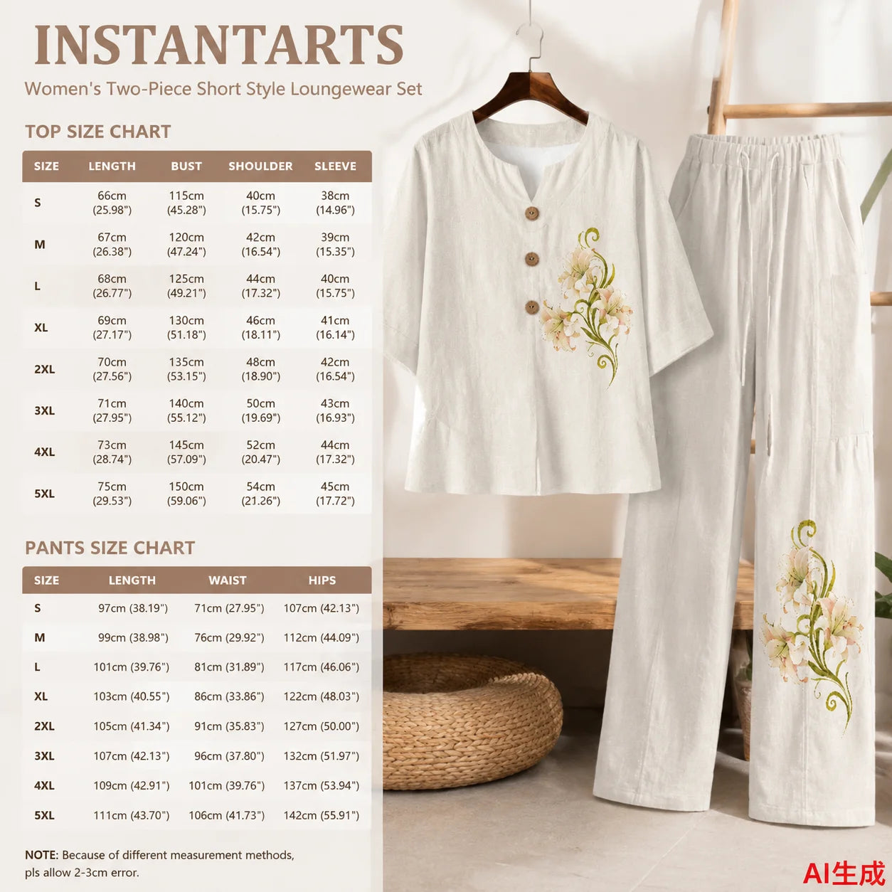 INSTANTARTS Clothing Female 2 Piece Sets for Women Summer Spring Outfits Lounge Sets V-Neck 3/4 Sleeve Set Fashion Matching