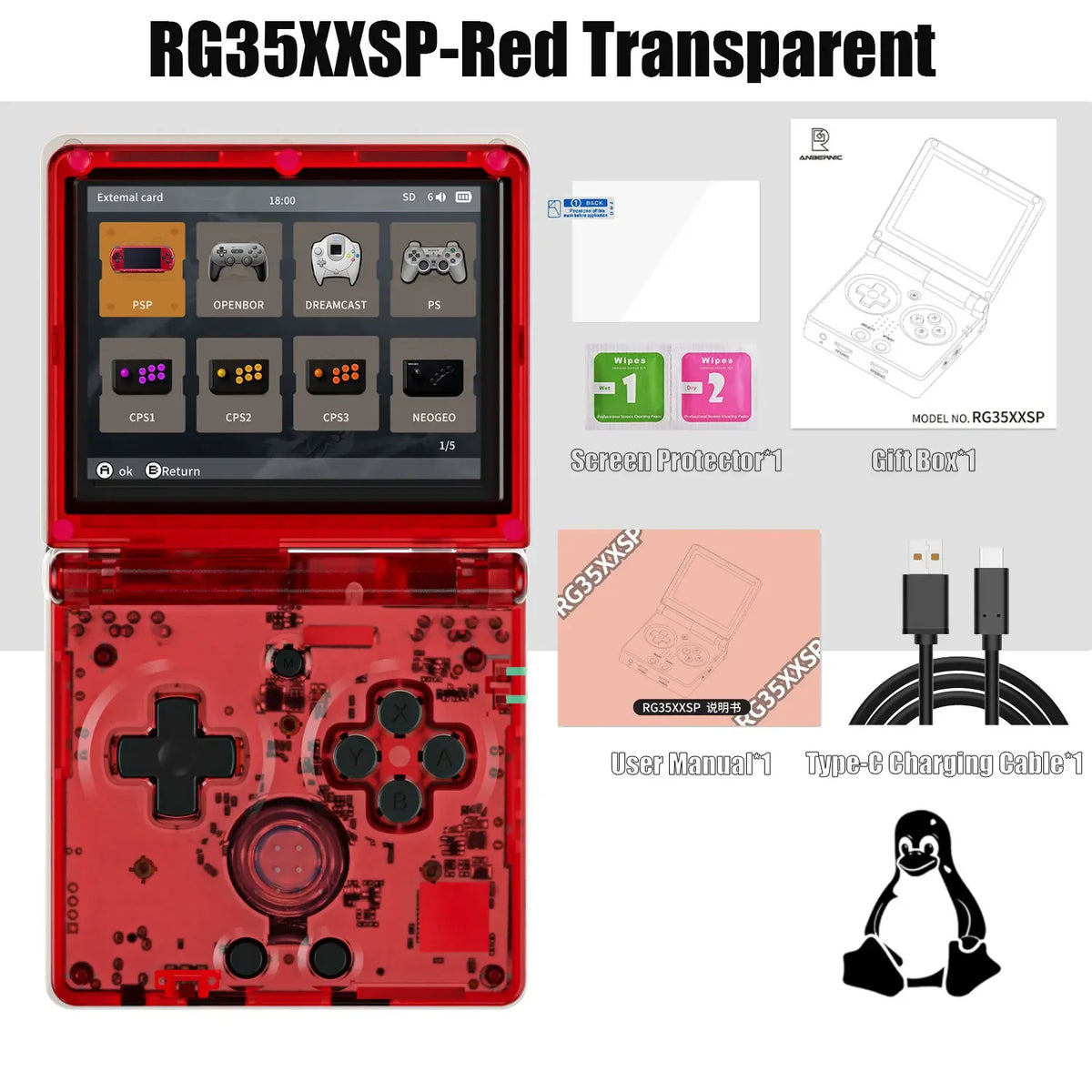 ANBERNIC RG35XXSP FILP 3.5 Inch IPS Screen Retro Game Console 64GB Built-in TF Card 3300mAh Battery Linux System HD TV Output Support Classic Casual Gaming Built-in Hall Switch Chip