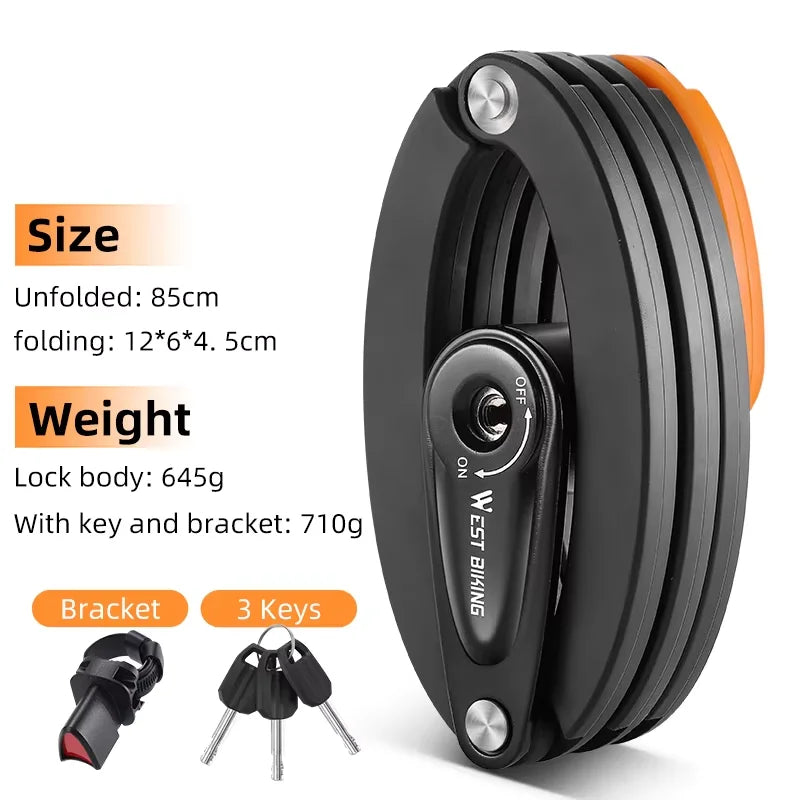 WEST BIKING Foldable Bike Lock Portable Anti-Theft Security Folding Padlock for MTB Road Bike E-bike Scooter Bicycle Accessories
