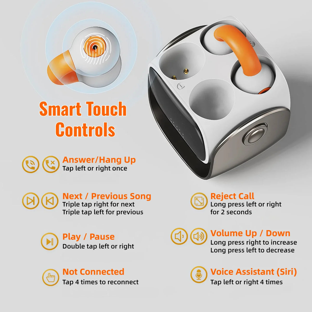 Ear Clip Bluetooth 5.3 Earbuds 60 Hours Playtime Open Ear Wireless Headphones Sports Running Cycling Driving Sweatproof Secure Fit 360° Stereo Sound
