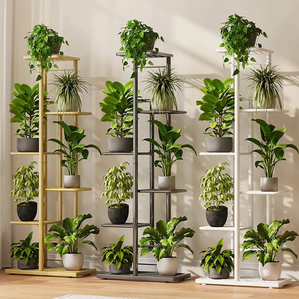 Multi-Tier Rolling Plant Stand, 3 Tier Metal Plant Shelf with Wheels, Space-Saving Plant Organizer for Balcony, Living Room, Kit