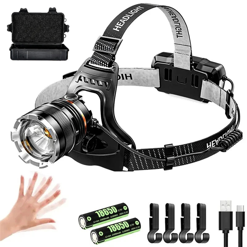Powerful Headlamp 2*18650 Battery Rechargeable High Power LED Head Flashlight Fishing Head Lantern Professional Front Light