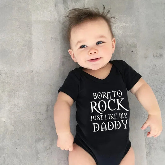 Born to Rock Newborn Baby Short Sleeve Cotton Baby Bodysuit Cute Baby