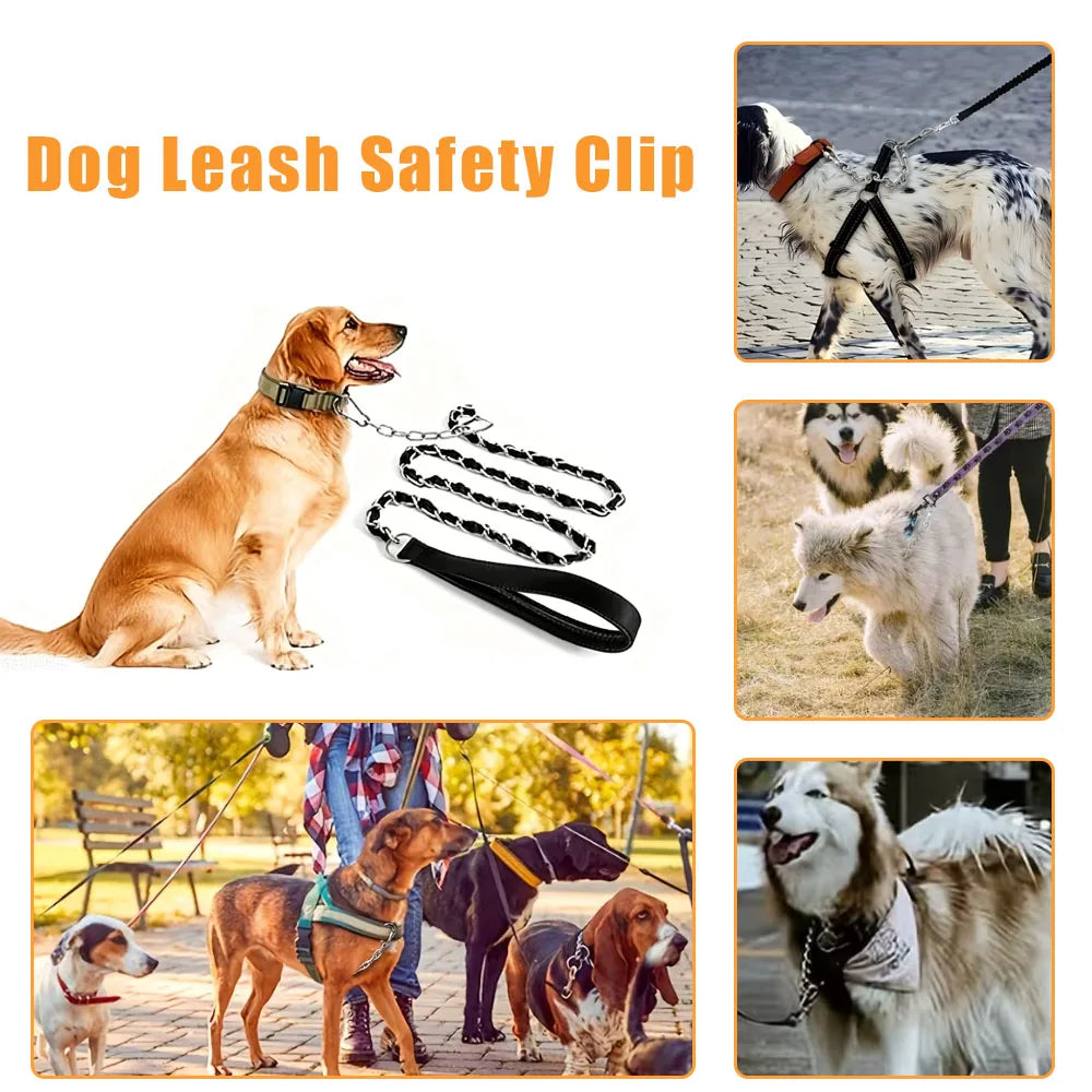 Chain Dog Collar Clips Anti-Bite Double-Headed Metal Safety Buckle Pet Leash Connector Paw Print Design Secure Chain Attachment