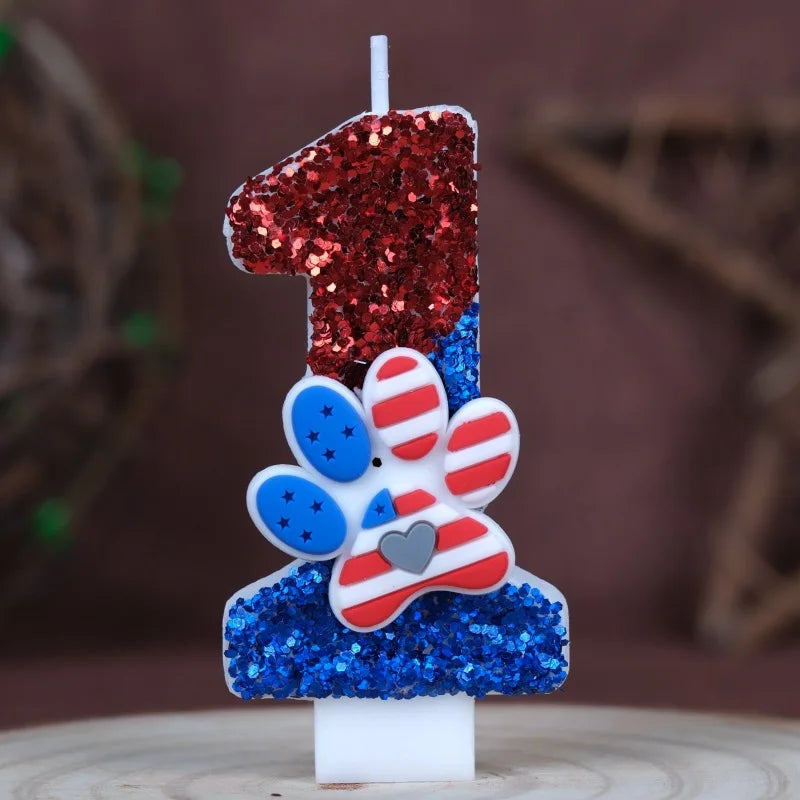 0‑9 Cat Paw Number Birthday Candle Red Blue Glitter Cake Topper Kids Cute Cat Paw First Birthday Cake Decortion Party Supplies