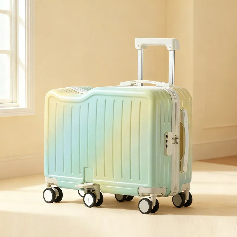 Gradient Color kids' Luggage Can Ride Small Travel Boarding Box with Cup Holder and Combination Lock 20/22inch Suitcase Children