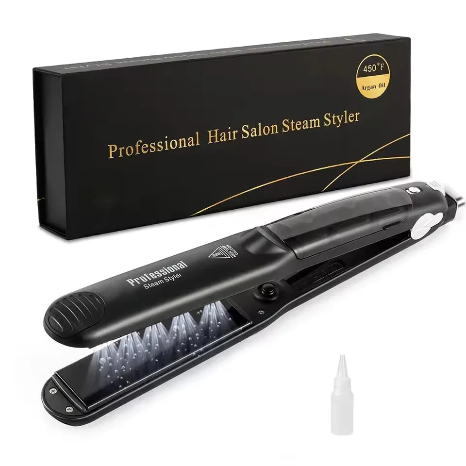 Professional Steam Hair Straightener Ceramic Flat Iron 450℉ Fast Heat Oil Treatment Hair Care Tools