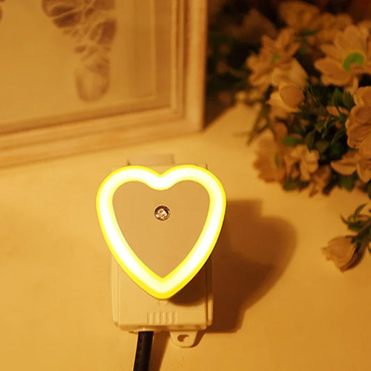 LED Night Lights Heart-shaped Wireless Sensor EU/US Plug Night Ligh Bedroom Living Room Baby Room Lighting Energy-saving Light