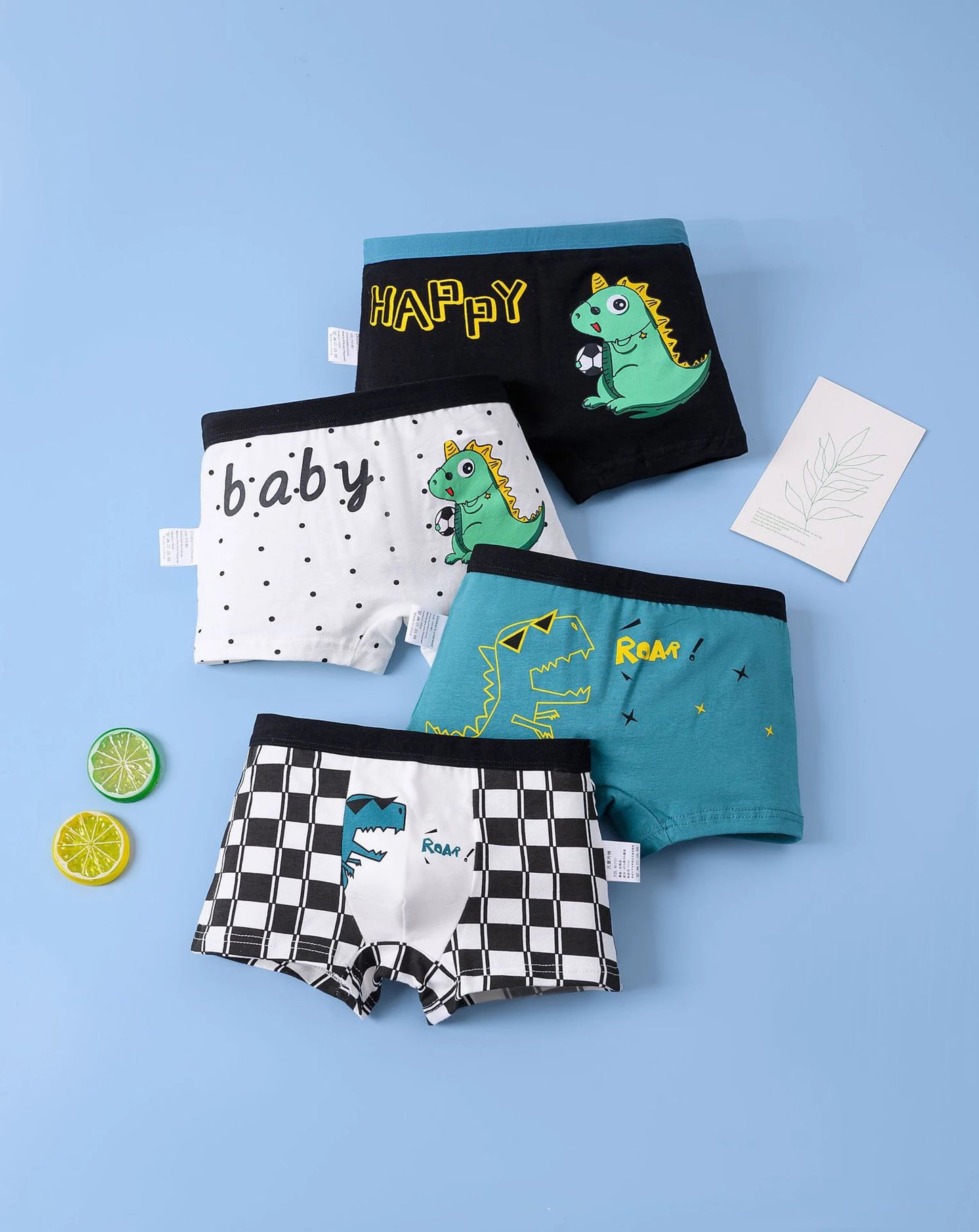 4PCS Children Panties Boy Cotton Boxer Breathable Kid Soft Comfortable Elastic Underpants Multipack Cute Cartoon Print Underwear