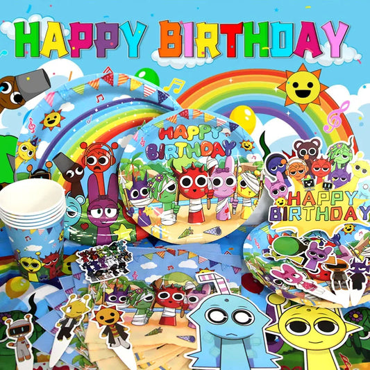 Sprunki Birthday Party Decoration Incredibox Latex Aluminum Foil Balloon For Kids Event Supplies Banner Disposable Tableware