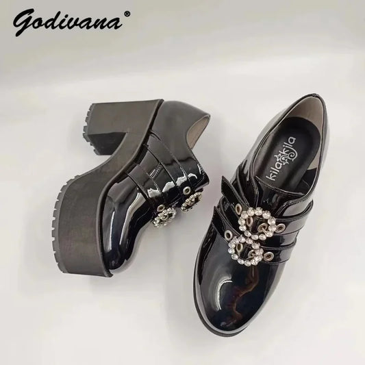 RGD4 Japanese Mine Series Round Drill Buckle JK Patent Leather Shoes Student Mass-Produced Platform High Heels Uniform Wom DP[7/