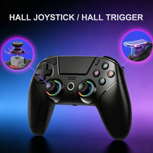 Rechargeable Wireless Gamepad for PS5/PC/Android/iOS with Hall Joystick,Turbo&Macro,RGB Lights,Dual Vibration Game Controller
