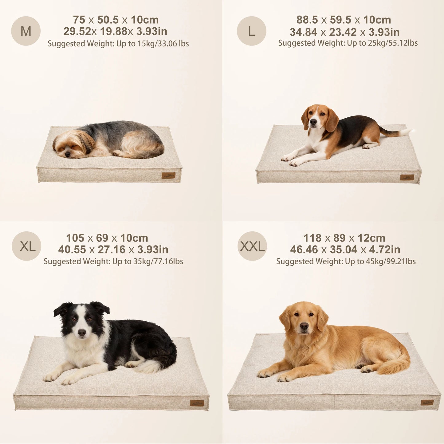 Large Dog Bed Washable Rectangular Dog Pet Pillow Bed with Linen Cover Foam Base Waterproof Lining Calming Sleep Pet Bed Mattress