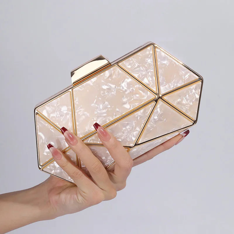 2024 New Women Acrylic Metal Rhombus Evening Bag Chain Shoulder Crossbody Bag Luxury Designer Handbag Party Clutch Dinner Bags