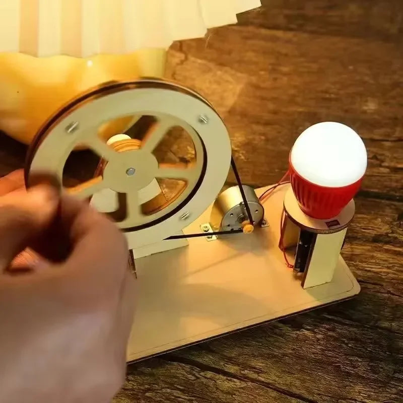 DIY Hand Crank Generator Science Kit STEM Educational Toy for Kids Wooden Physics Experiments to Learn Electricity & Renewable