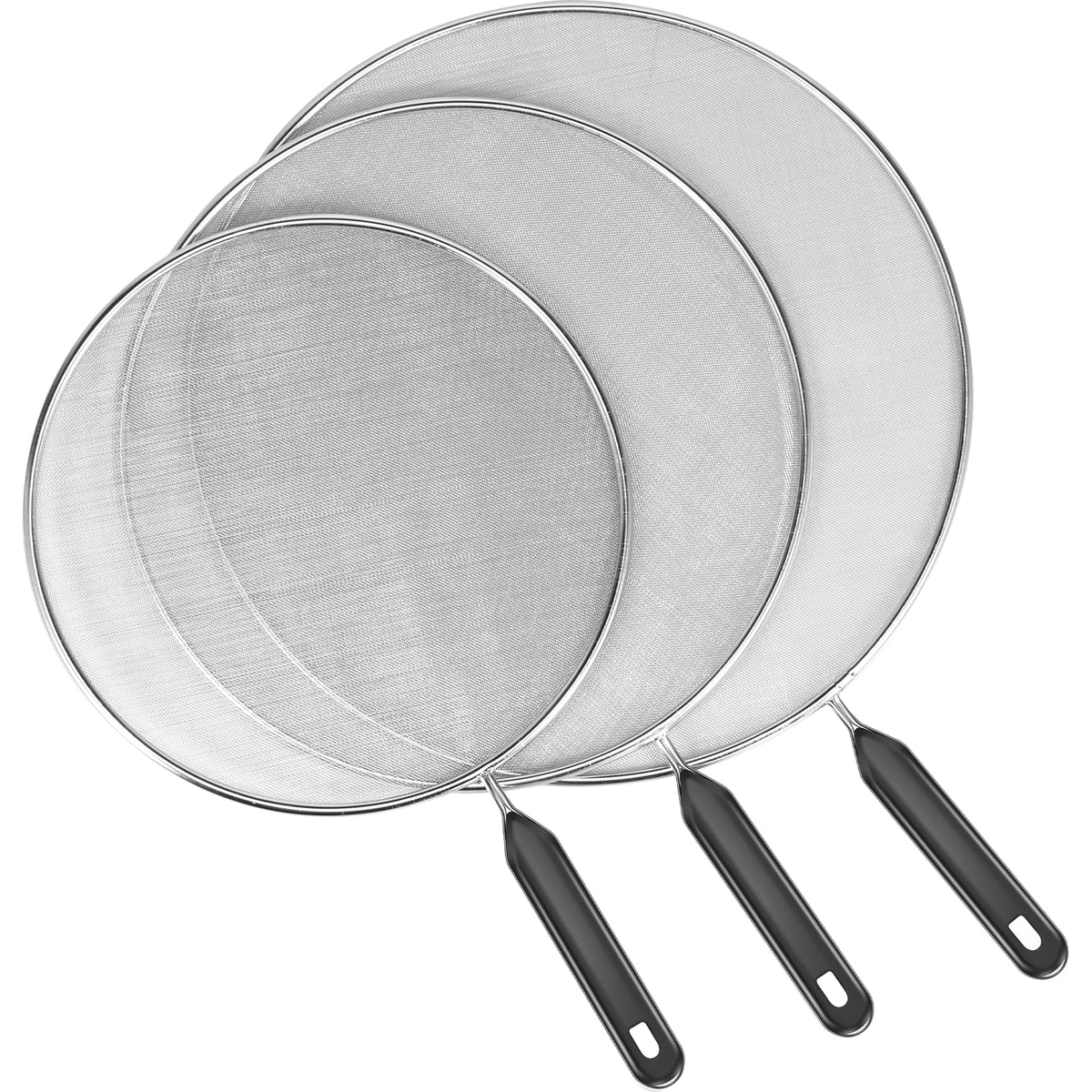 3Pcs Splatter Guard with Handle Stainless Steel Mesh Splatter Screen Splash-Proof Oil Splatter Temperature Resistant for Cooking