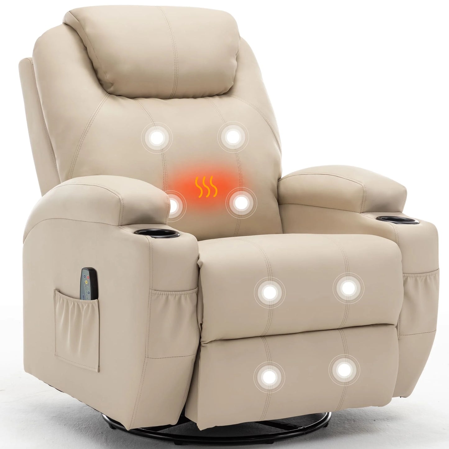 Recliner Chair with Massage and Heat, 360° Swivel Rocking Chairs for Adults, Remote Control and Cup Holder for Living Room
