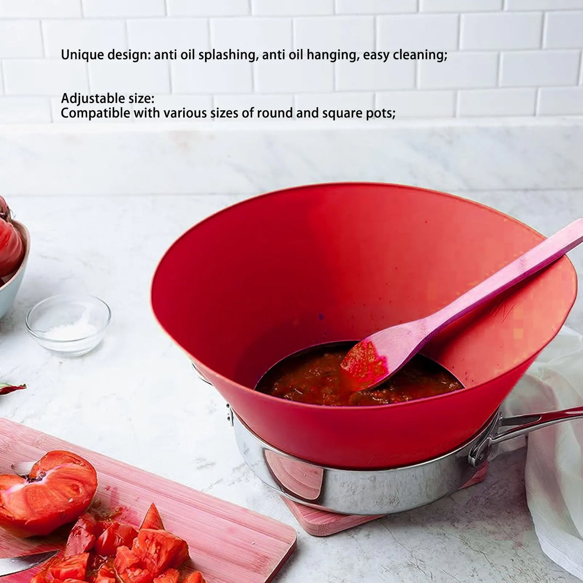 Splatter Guard Silicone Anti Oil Splashing Adjustable Frying Pan Wall Cooking Supplies Red Frying Pan Guard Cooking Supplies