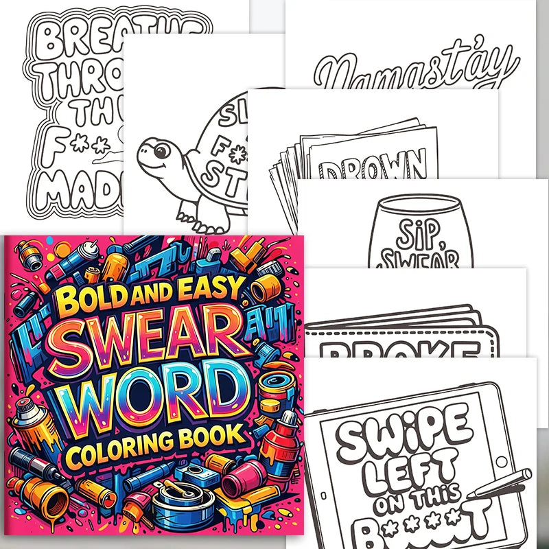 32 Pages Bold And Easy Swear Word Graffiti Coloring Book For Adults Stress Relief Anti-Anxiety Art Therapy Gift